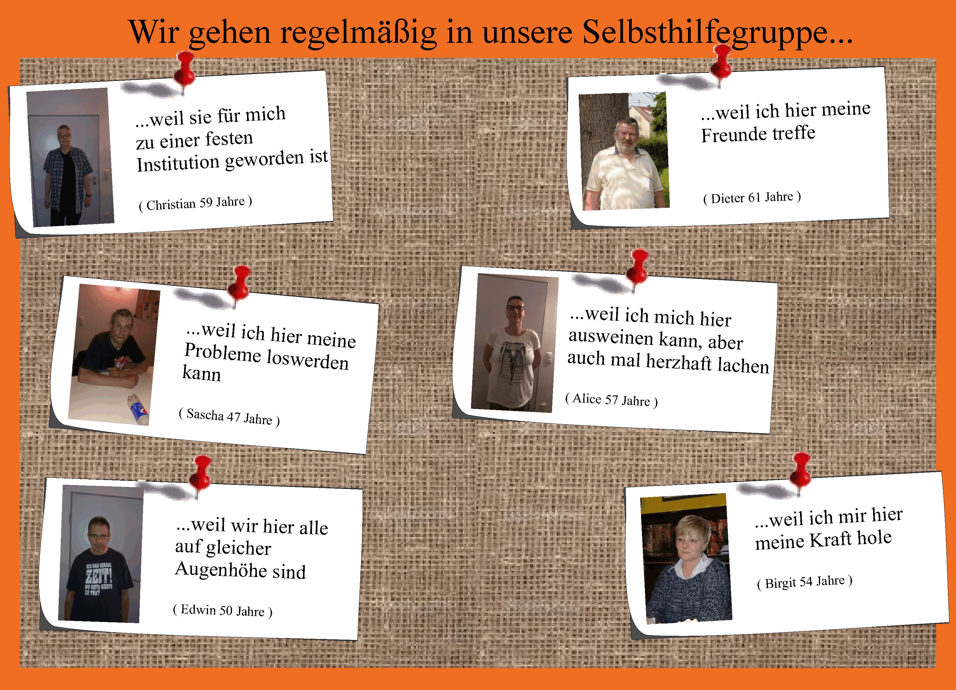 pinnwand mit Statments über unsere Gründe die Gruppe zu besuchen