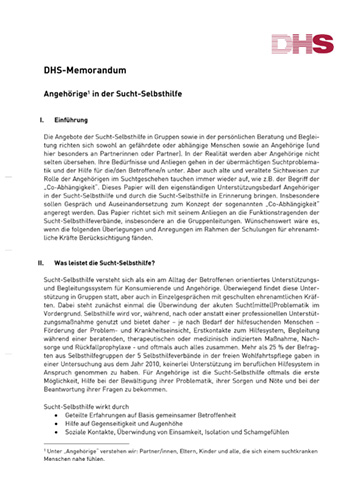 DHS Memorandum Angehoerige in der Suchtselbsthilfe